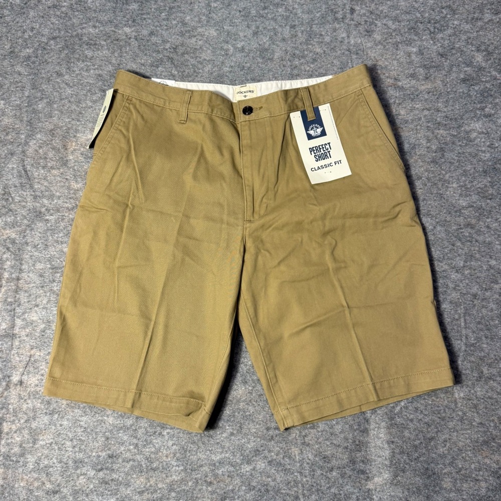 Dockers Perfect Short Classic Fit Mens 34 Khaki Tan Chino Cotton NWT